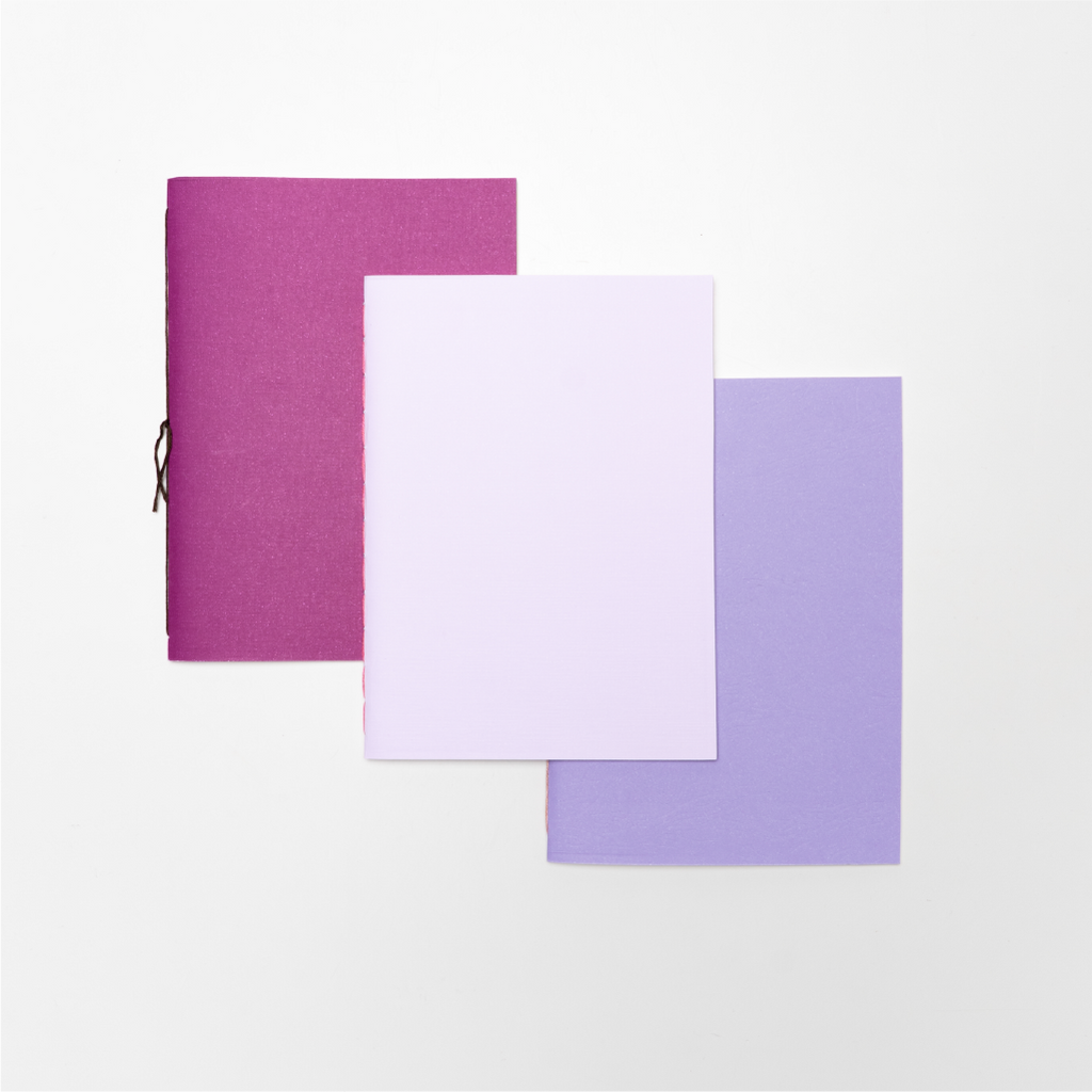 Pack de 3 libretas A5 Bruma, colores suaves, interiores rayado punteado liso, Nómade Editorial